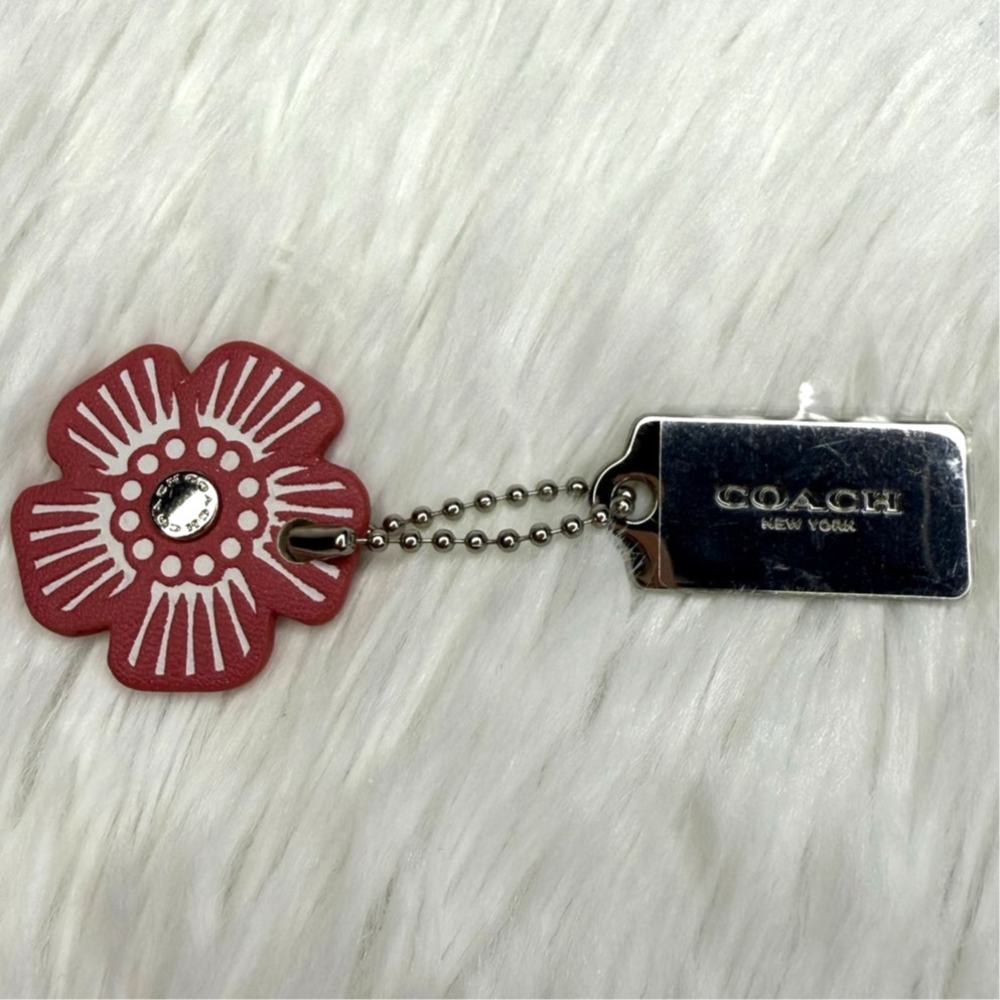 COACH Silver Tea Rose Flower Floral Bag Charm Hang Tag